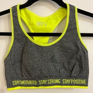Jockey Gray and Neon Yellow Motivational Women's Sports Bra -Med